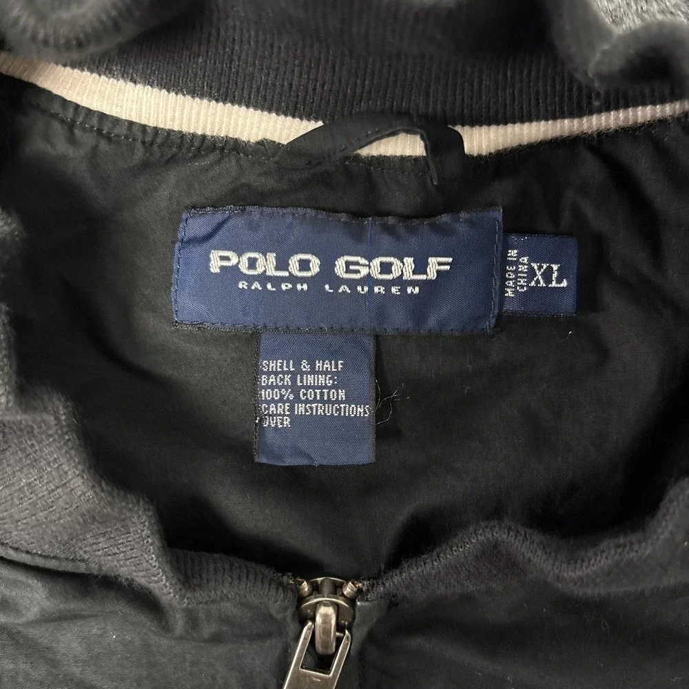 Polo Golf Ralph Lauren Mens XL Black Full Zip Cotton Bomber Jacket Windbreaker